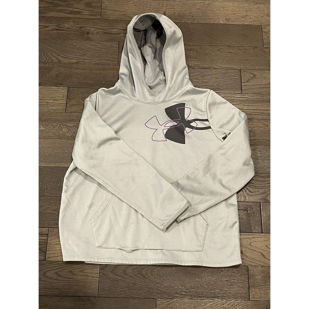 Under Armour Hoodie Youth XL Extra Large Gray Purple Logo Hoodie w Pouch